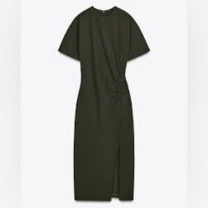 NWT ZARA RUCHED MIDI DRESS Sz L